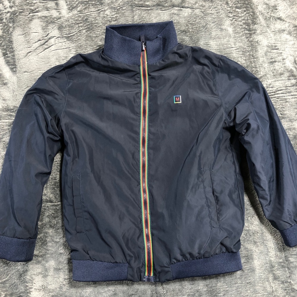 Mayoral Jacket Kids 7 Navy Blue Reversible Pinstripe‎ Bomber Windbreaker